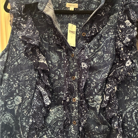 Anthropologie pilcro Navy Floral Ruffle sleeveless Blouse - Picture 4 of 5